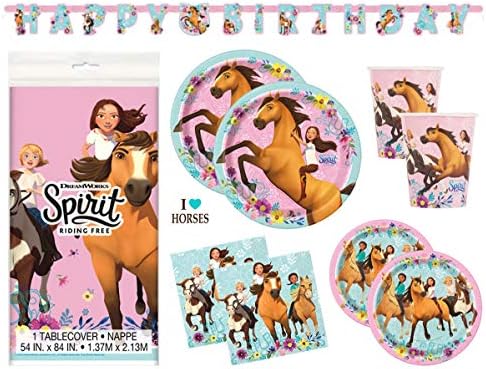 Amazon Com Spirit Riding Free Horse Birthday Party Supplies Set Plates Cups Napkins Tablecloth Banner Decoration And Sticker Toys Games