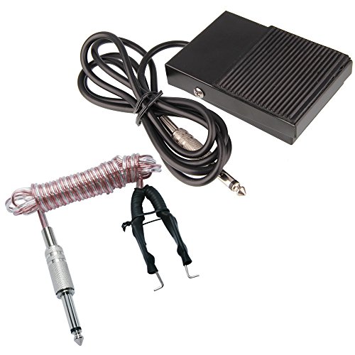 Beauty7 Professional Black Rectangle Tattoo Foot Pedal Kit Switch Footswitch With 3.9Ft Clear Clip Cord For Power Supply