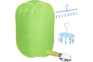 JOYIBAY Portable Clothes Dryer, 800W Portable Dryer for Apartments, Foldable Drying Machine for Home Travel, Multifunctional Dryer Kit with Clothes Hangers, Green