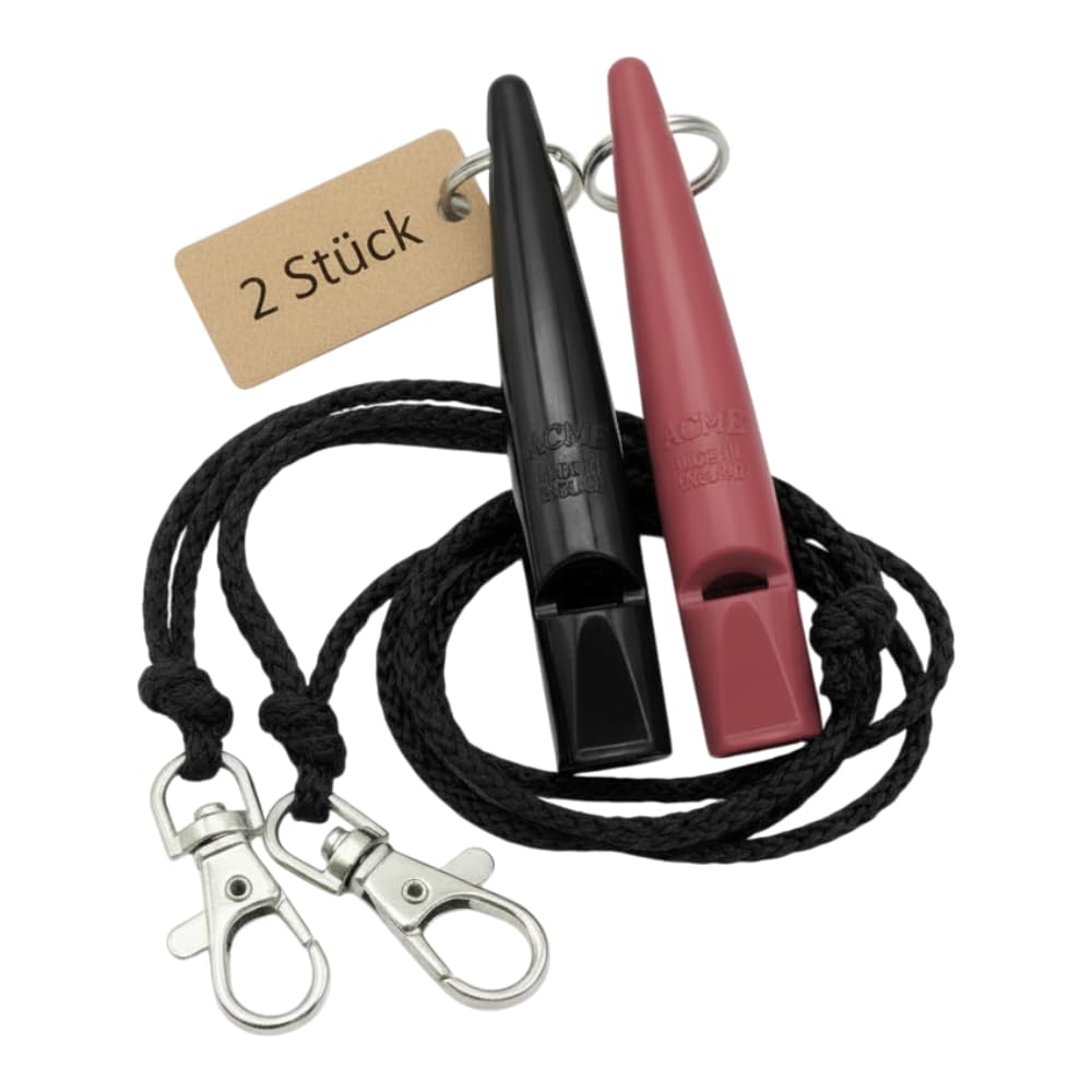 ACME Dog Whistle No. 210.5 with Whistle Band | Double Pack | 2 Whistles Including 2 Bands | Ideal for Recall - Loud and Far-reaching (Black + Fuchsia)
