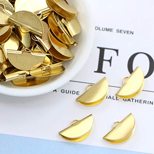 Monrocco 60 Pieces Ribbon Semi Circle Crimp End Clip Clamp Cord Cap Tip for DIY Jewelry Making Findings,Gold - Thumbnail 4