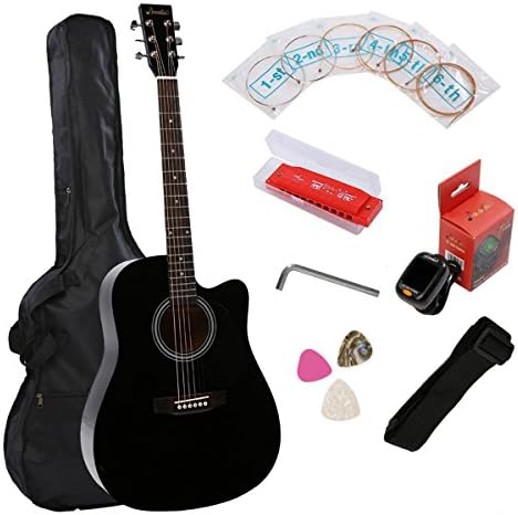 IMusic 41 Inch Cutaway Acoustic Guitar Starter Package,Gloss Black
