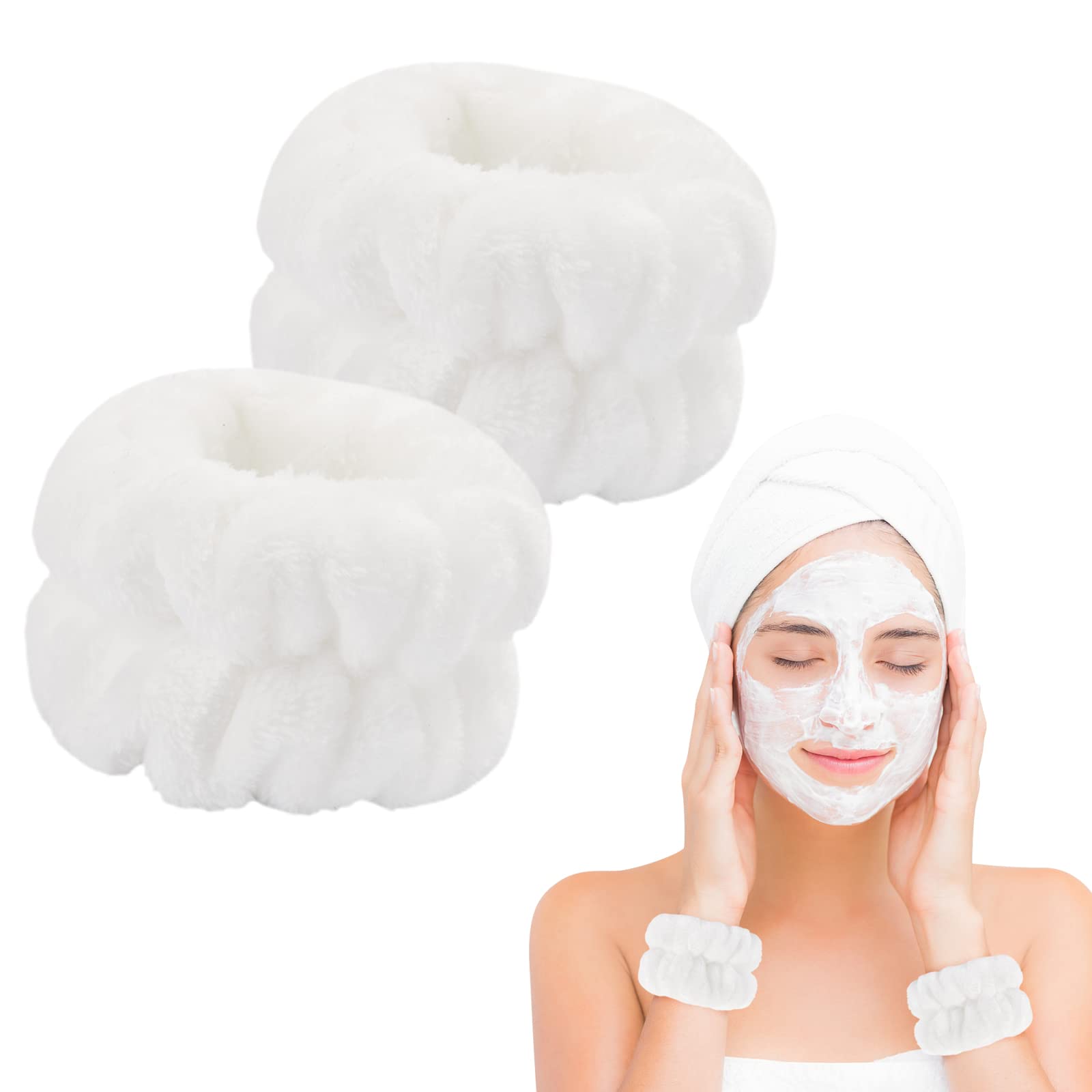 Photo 1 of 2 Pcs Microfiber Wrist Towels - Dorbetar Spa Wristbands for Face, Arms, Body Washing (White, Woman and Children)