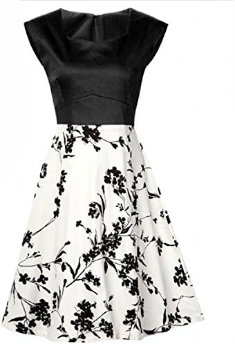 Hot Summer Women Hepburn Robe Rockabilly Vintage Vestidos Dresses Square Neck Sleeveless Black Retro Casual Party picture color L