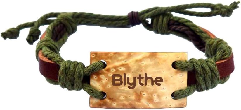 Custom coconut bracelet with engraved text: Blythe (first name, last name, nickname)