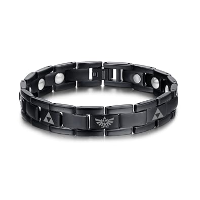 Vnox Männer Pure Titan Magnetische Therapie Heilung der Legende von Zelda Triforce Link Armband Schwarz,22cm