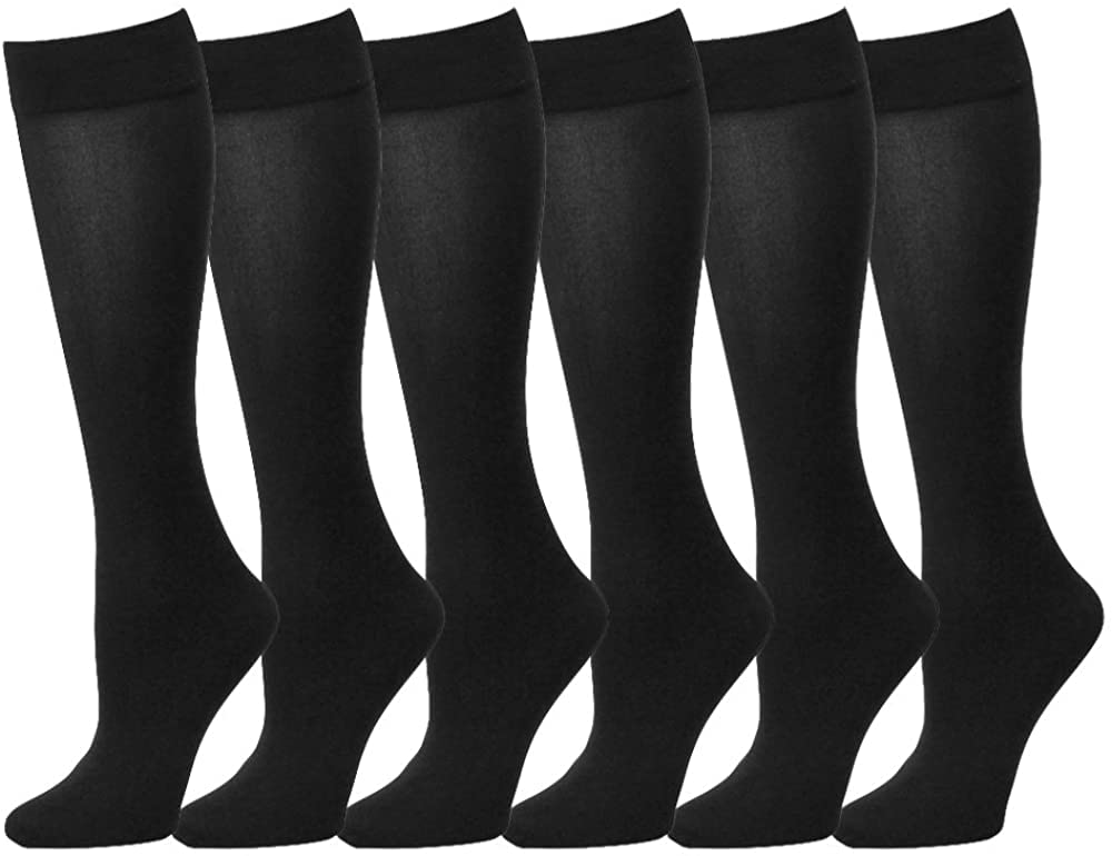 Photo 1 of Falari 6-Pack Women Trouser Socks with Comfort Band Stretchy Spandex Opaque Knee High - Black