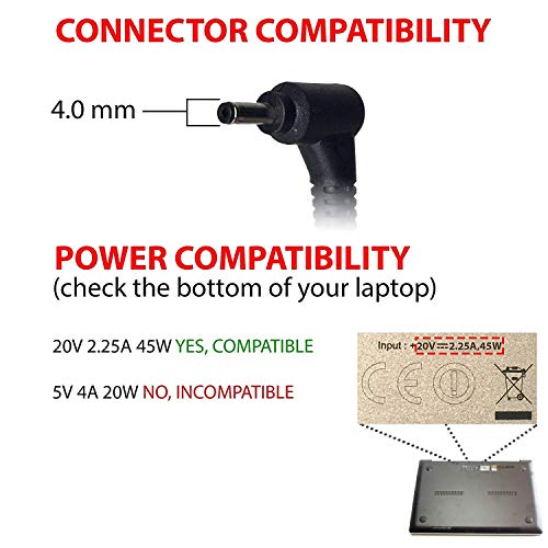 Power AC Adapter Lenovo 45W 20V 2.25A Charger for Lenovo-IdeaPad-100S 100 110 110S 120 120S 310 320 510 510S 520 710S Chromebook-N22 N23 N42 Yoga 710 Flex 4 5 Laptop Power-Supply Cord