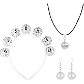 Tahonuss 3 PCS 1970s Disco Costume Accessories Set Including Bling Disco Ball Headband Fancy Outfits Kit Birthday Theme Party Supplies for Girls Women