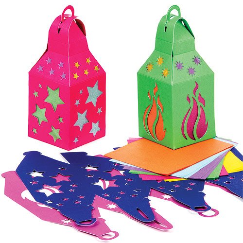 Card Lantern Kits 4 Assorted, Stained Glass Effect Crafts for Children to Make (Pack of 4)