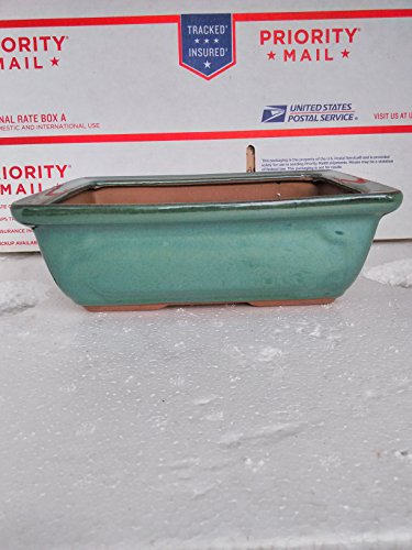 Ceramic Bonsai Pots - Japanese Jmbamboo Brand -Green Ceramic Pot Is 8x5.5'' Inches - Thumbnail 3