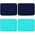Sophico 3 Cup Rectangle Silicone Storage Cover Lids Replacement for Pyrex 7210-PC Glass Bowls, Container not Included (NAVY BLUE - MINT, 4 Pack)
