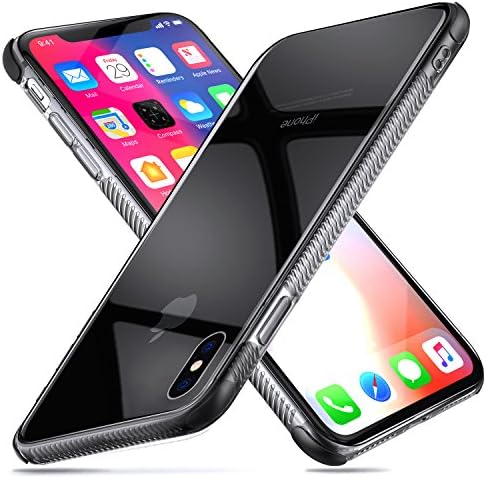 Guchoi Compatible iPhone Xs MAX Case, Full Corners Protection Flexible TPU Anti-Slip Shockproof Protective Case Support Wireless Charging - Clear/Black