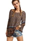 Milumia Women's Vintage Print Bell Sleeve Long Tops Loose Blouse