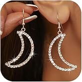 Gold Bling Crystal Moon Earrings for Women Dangling Fashion Crescent Moons Dangle Hook Earrings Funky Silver Formal Statement Jewelry Kawaii Accessories