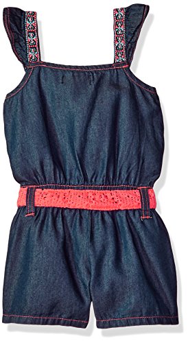 Limited Too Girls' Toddler Romper, Baby Ruffles with Self tie Belt Dark Blue Denim, 3T - Thumbnail 2