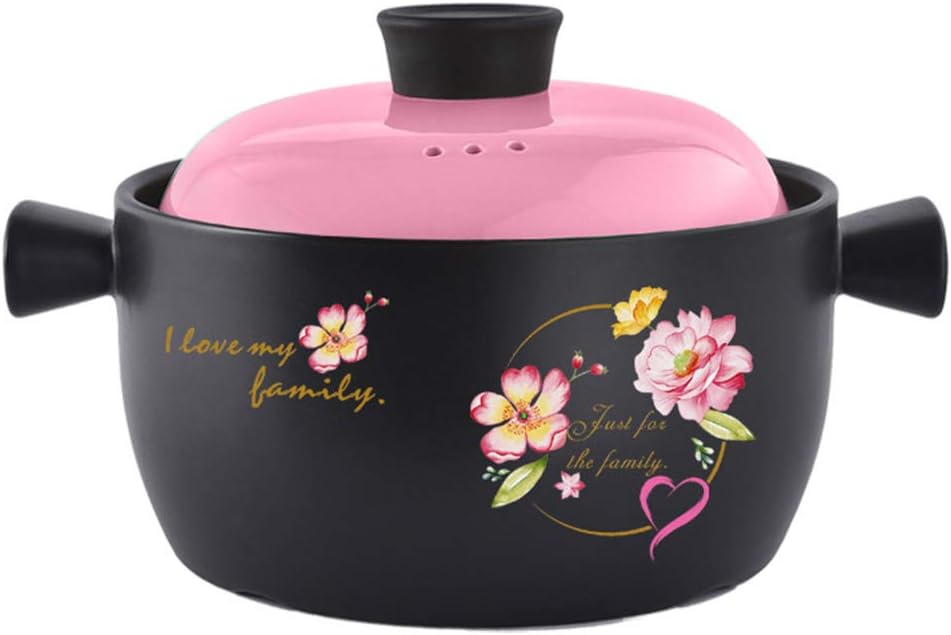 EXTREE Home 3-Quart Nonstick Ceramic Sauce Pot High Casserole Pan with Lid (Peach Blossom)