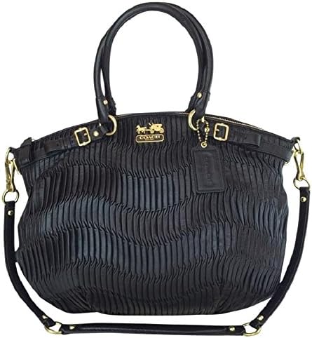Coach 18643 Madison Lindsey Large Gathered Black Leather Convertible Tote Satchel