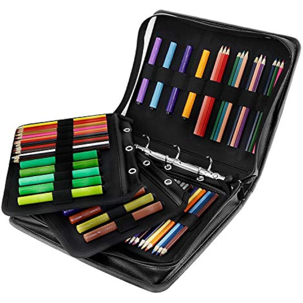 180 Colored Pencils Case / 140 Gel Pens Bag PU Leather & With Zipper