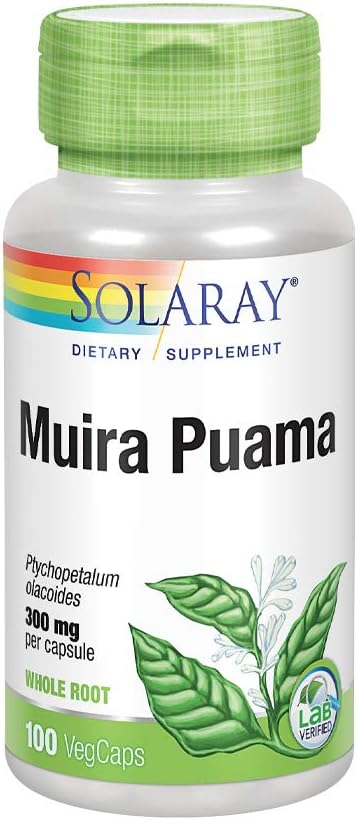 Solaray Muira Puama Root 600 mg | Healthy Energy, Physical Performance & Libido Support | 50 Servings | 100 VegCaps: Health & Personal Care