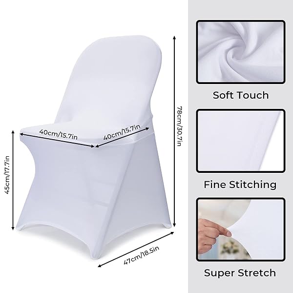 BABENEST SPANDEX FOLDING CHAIR COVERS – 30PCS UPGRADED UNIVERSAL STRETCH WASHABLE FITTED CHAIR SLIPCOVERS PROTECTOR FOR WEDDING, HOLIDAYS, BANQUET, PARTY, EASTER CELEBRATION (WHITE)