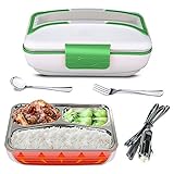 YOUDirect Car Use Electric Heating Lunch Box - Portable Bento Meal Heater Car Plug Food Warmer Stainless Steel Heating Food Container Leak-Resistant Reusable Electronic Food Boxes (Green)