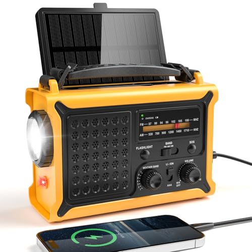 Solar Kurbelradio mit 12000mAh Akku Wiederaufladbare, Große Solarpanel