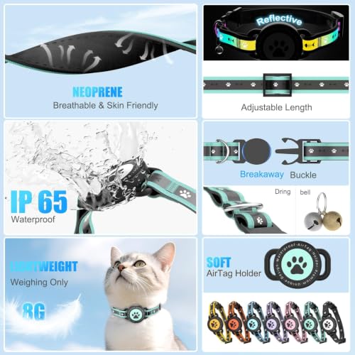 JIARUI Cat Tracker Collar (iOS & Android) - No Monthly Fee - GPS Smart Pet Activity Tracker - Reflective GPS Waterproof Cat Collar Tracking Device (1 Pack)