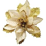 NOVELTY GIFTS1 Christmas Glitter Poinsettia Christmas Tree Ornaments Pack of 12 (Gold)