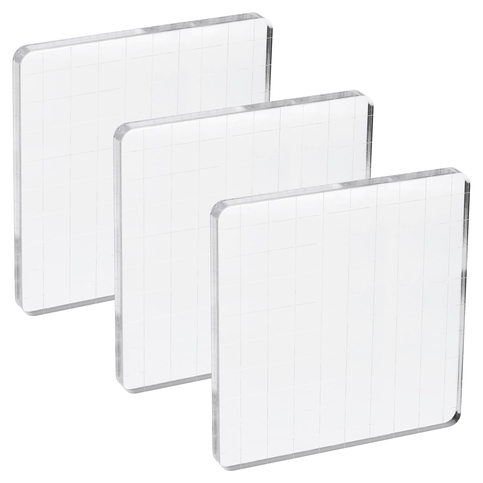 PATIKIL Acrylic Stamp Block, 3 Pack Square Stamping Blocks with Lines, 3.9x3.9 Inches