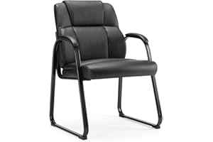 UOCFYK PU Leather Conference Room Chair, Tall Back Chairs with with Padded Arms and No Wheels, Guest Chair for Reception Waiting Room Black