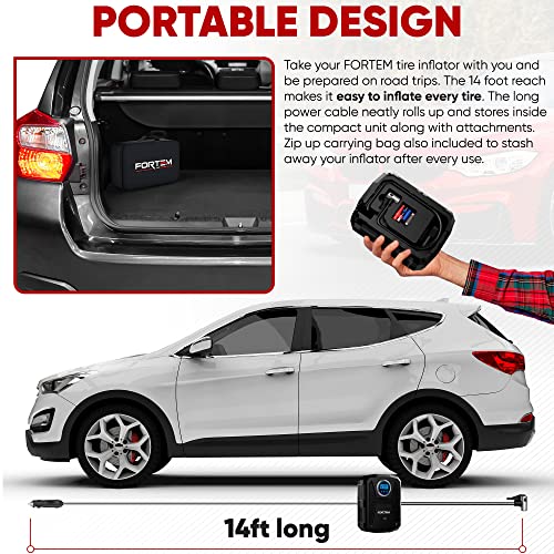 FORTEM Tire Inflator Portable Air Compressor 150 PSI, Bike Pump, 12V