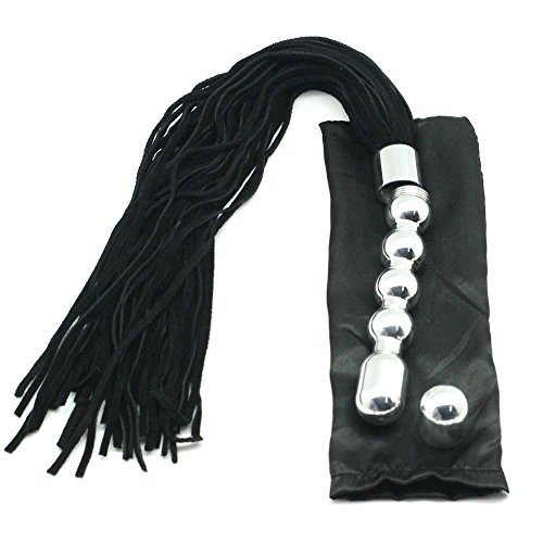 Suede Leather Flogger Whip with Metal Anal Butt Plug (Black A)