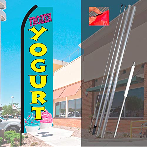 FROZEN YOGURT (Blue/Yellow) Flutter Feather Flag Bundle (11.5' Tall Flag, 15' Tall Flagpole, Ground Mount Stake) - Thumbnail 5