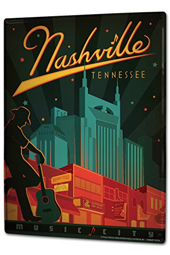 Tin Sign XXL Wanderlust City Nashville Tennessee Cowboy Guitar