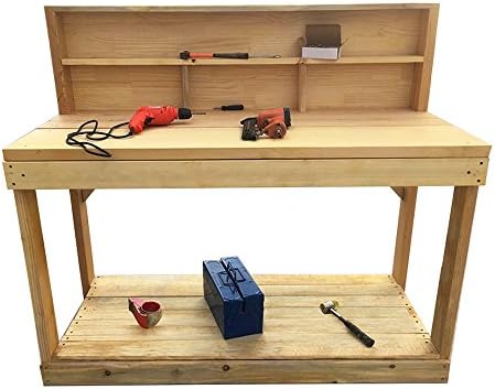 MissSnower Wooden Work Bench Heavy Duty Garage Work Station with Back Panel Storage Shelf (6ft)
