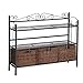 SEI Furniture Celtic Wrought Iron Storage Shelf with 3 Rattan Baskets, Gunmetal Gray