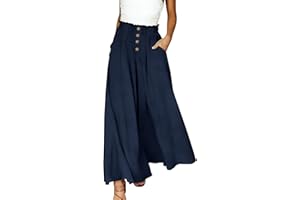 Women's Flowy Pants Summer High Waisted Wide Leg Dress Pants with Pockets Trendy Culottes Business Casual Trousers
