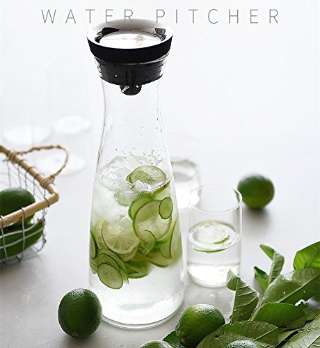 60 Ounces Borosilicate Glass Pitcher with Lid, Water Carafe Jug for Hot/Cold Water, Ice Tea and Juice Beverage