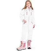 Haloumoning Kids Snow Suit Girls Hooded Waterproof Insulated One Piece Ski Suit 5-14 Years