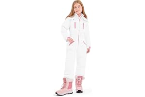 Haloumoning Kids Snow Suit Girls Hooded Waterproof Insulated One Piece Ski Suit 5-14 Years