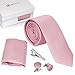 Bundle Monster Mens Skinny Tie Necktie 4pc Set Accessory for Weddings Pink
