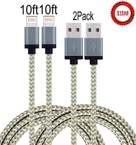 Aplenta 2-Pack 10ft 8 Pin Lightning to USB Cable Syncing and Charging Cable Cord for iphone SE,iPhone 7,7Plus,6s, 6s+, 6+, 6,5s 5c 5,iPad Mini, Air,iPad5,iPod on iOS10(gold&amp;gray)