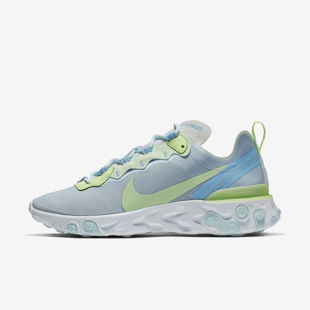 Nike Women's React Element 55 Running Shoes (11, White/Frosted Spruce-Barely Volt)