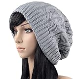 Imily Bela Women's Pile Knitted Cap Hat Bonnet Winter Knit Crochet Ski Hat (Grey)