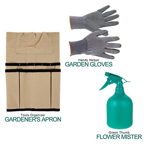 Fashine 9PCs/11PCs Garden Tools Set - Includes Trowel, Transplanter, Cultivator, Pruner, Weeder, Weeding Fork, Tote, Gloves, Tool Organizer Bag, Apron ETC.[US Stock] (11 PCs Green) - Thumbnail 3