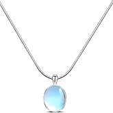 WETMT Moonstone Pendant Necklace for Women Blue Teardrop Pendant Necklace Aquamarine Obsidian Necklace Healing Crystal Necklace Snake Bone Chain Necklace Trendy Handmade Jewelry