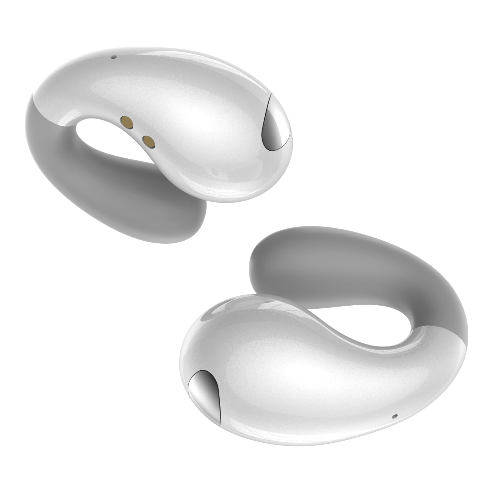Photo 1 of **SHOWS SIGNS OF HEAVY USAGE MISSING CHARGER*** Boytond Ultra Open Ear Earbuds - Ergonomic Clip-On Earbuds, Small Bone Conduction Over-The-Ear Headphones with Waterproof Design, Perfect Running Headphones for Sports and Fitness, Pearl White