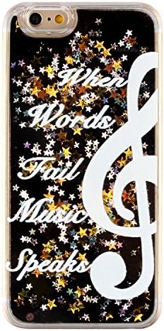 iPhone 6S plus Case, Weline Fluid Flowing Liquid Back Cover, Luxury Bling Glitter Star Quicksand Hard Plastic Bumper Skin Dual Layer Clear Shell for Apple iPhone 6 Plus/6S plus- Musical Note