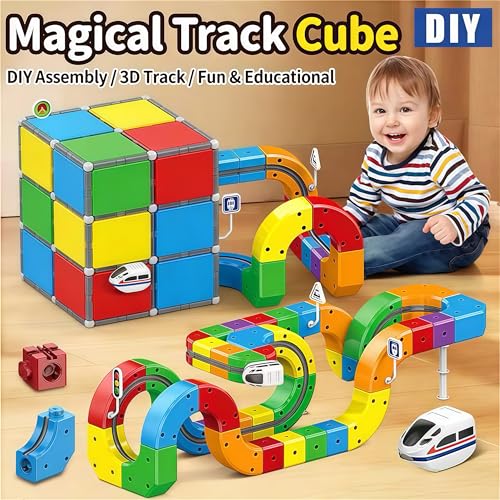 Gear Track Car, 123PCS Flexible Race Car Track Sets, for Toddlers with Electric Train, Traffic Signs, Cute Train Set Toys for 3 4 5 6 7 8 Year Old, Best Birthday Party Gift